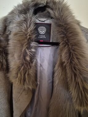 Vince Camuto Taupe Trench Coat with Faux Fur Trim